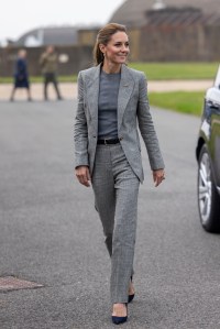 Catherine, Princess of Wales, Royal Honorary Air Commodore, visits RAF Coningsby in Lincolnshire during her first official engagement at the station, on October 2, 2025 in Coningsby, England. During the visit, Her Royal Highness learned about the station's operational role, met Quick Reaction Alert personnel, viewed a Typhoon aircraft, and toured the new Typhoon Future Synthetic Training facility, and also met families of personnel serving at the base. 
