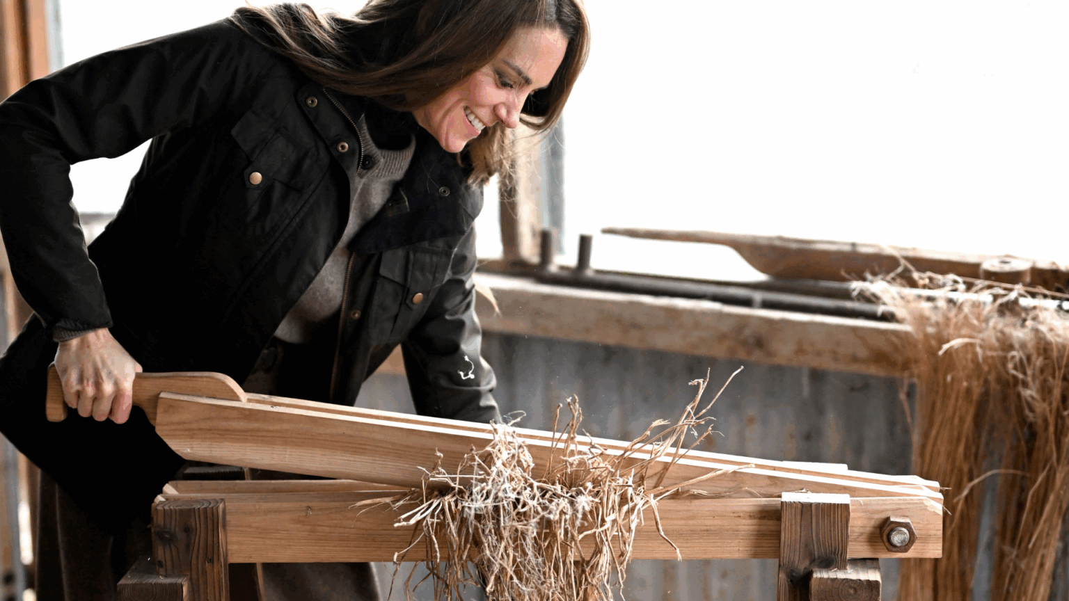 Princess Kate uses a flax processing machine