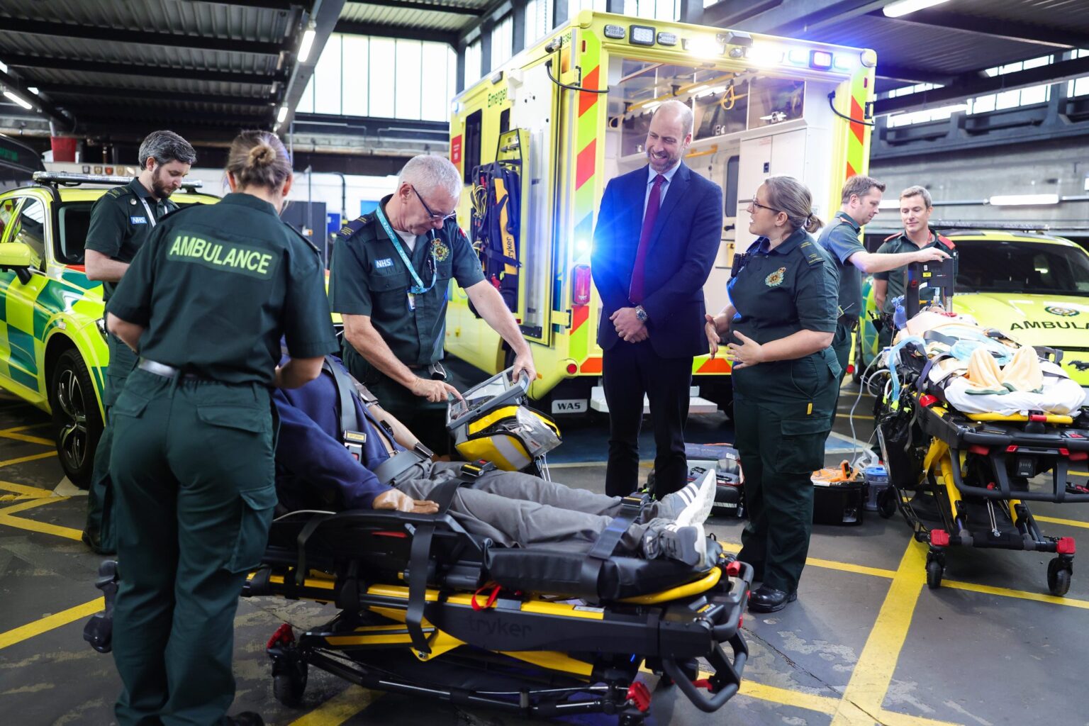 HRH Prince of Wales talks to London Ambulance Service staff during visit to HQ.