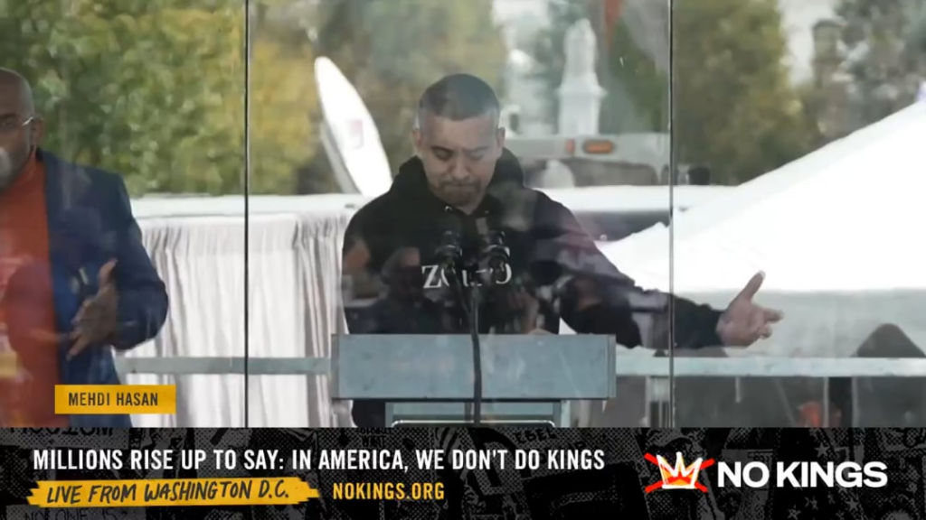 Mehdi Hasan at the No Kings rally: “Let me say to every Republican and conservative watching. Aren’t you the ones that said no more big government? No tyranny in America? If you believe that, what are you doing defending masked federal agents in unmarked cars bundling people off the streets…” Mehdi Hasan at the No Kings rally: "Let me say to every Republican and conservative watching. Aren't you the ones that said no more big government? No tyranny in America? If you believe that, what are you doing defending masked federal agents in unmarked cars bundling people off the streets..."
