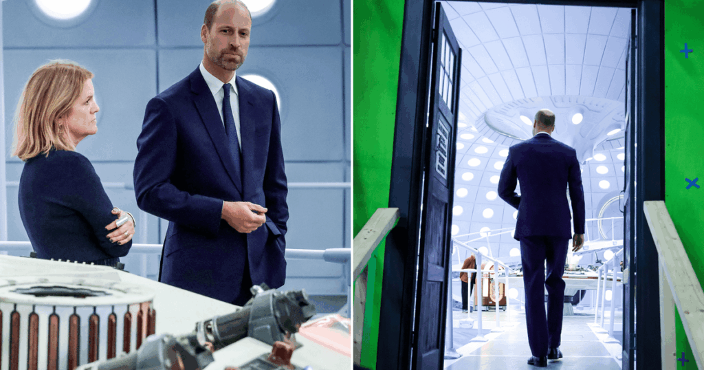 Prince William steps inside the TARDIS as he pays visit to iconic Doctor Who set
