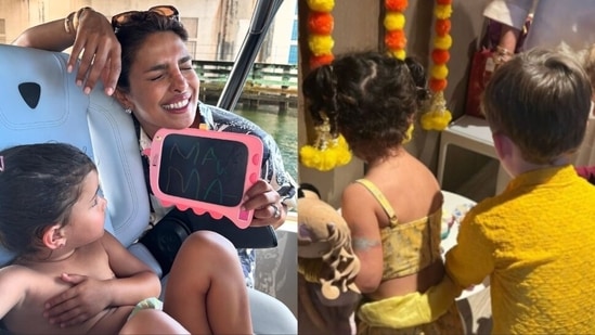 Priyanka Chopra gave a glimpse of how Malti dressed up for her Diwali party.