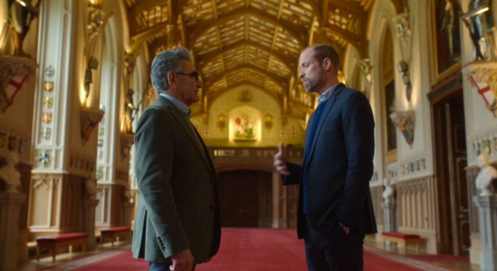Prince William talking to Eugene Levy in The Reluctant Traveler