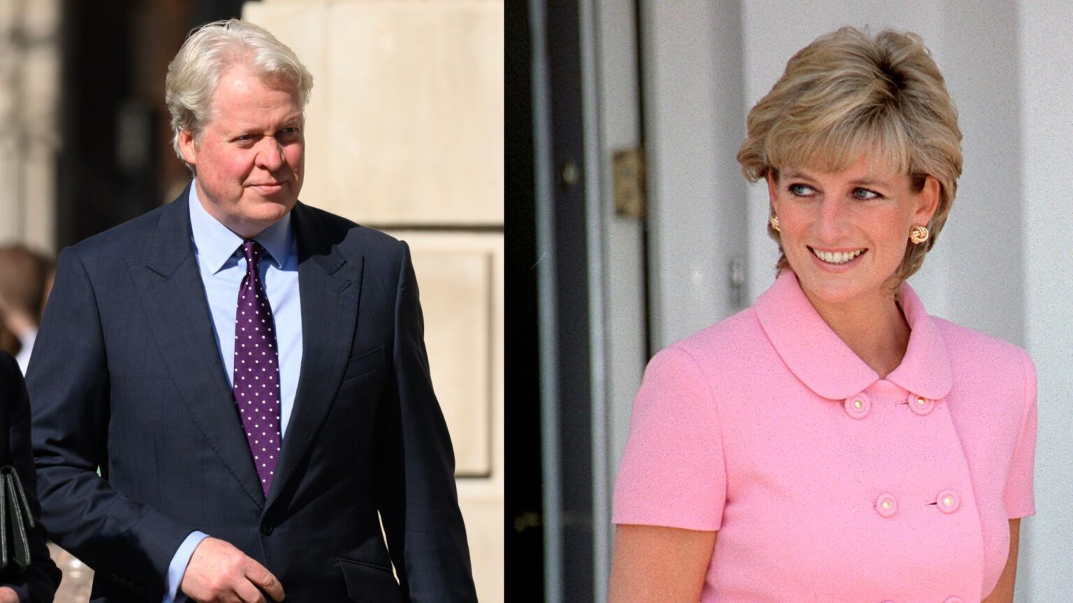 Princess Diana’s Brother Finds It “Quite Difficult” When “Total Strangers” Talk About Diana’s Death Earl Spencer wearing a navy suit; Princess Diana in a pink blazer