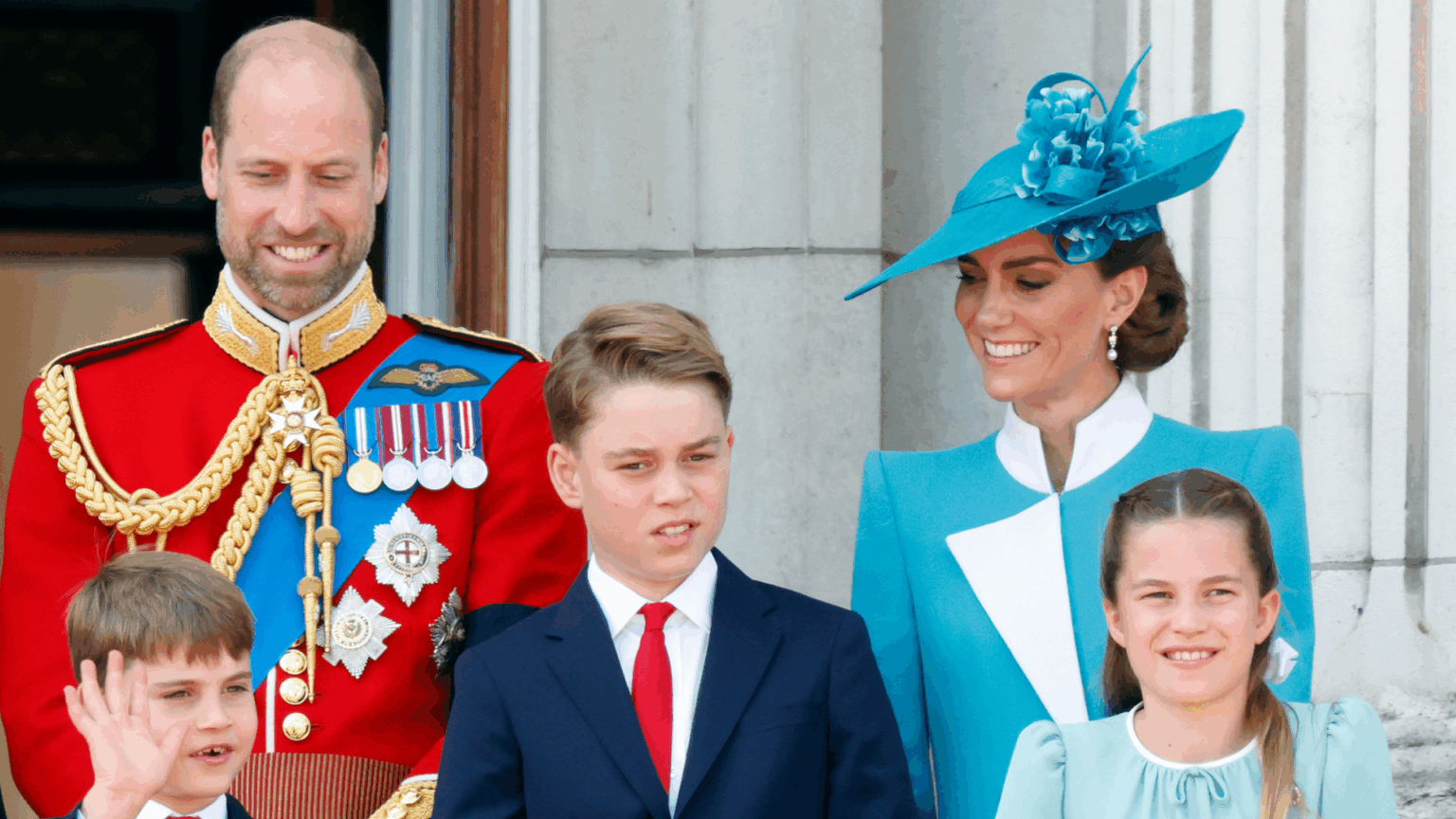 Prince William and Princess Kate with Prince George, Princess Charlotte and Prince Louis on the balcony of Buckingham Palace