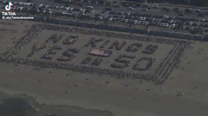 A massive group of protestors at San Fransisco’s Ocean Beach formed a human wall for the No Kings Protest yesterday.