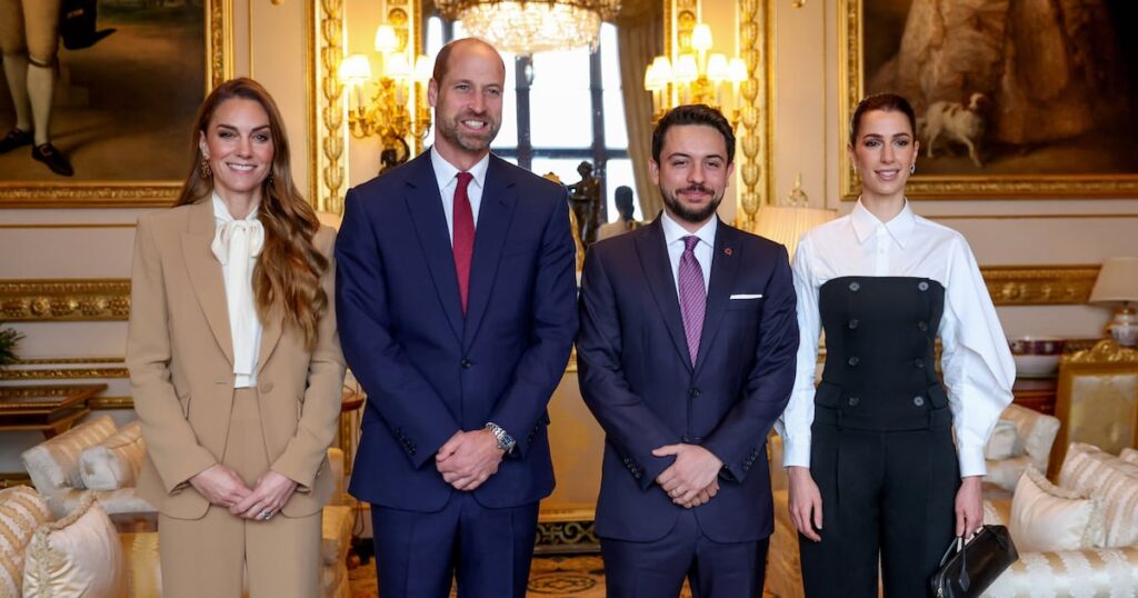 Crown Prince Hussein of Jordan and Princess Rajwa welcomed to Windsor by Prince and Princess of Wales