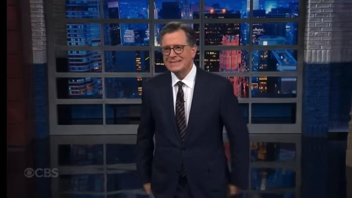 Colbert plugs No Kings after saying Hegseth only wants big strong leaders that could birth a ten pound baby out of their waddle + Hegseth does funny pull-ups