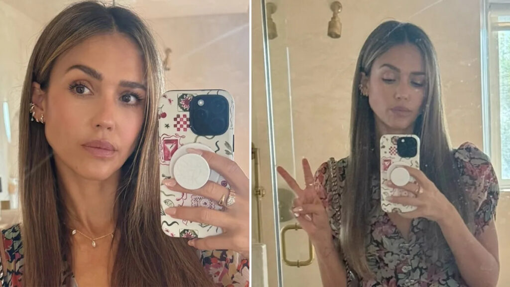 Jessica Alba Adds Some Edge to a Dainty Outfit With Stacked Earrings and a Standout Necklace Yahoo entertainment home