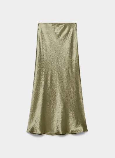 A green satin skirt