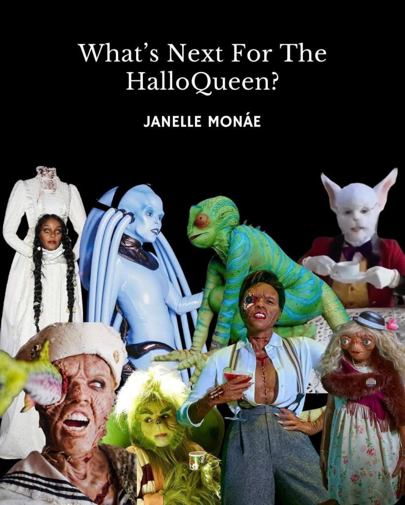 Janelle Monáe: “I live for bending the edge of possibility no matter the creative medium because that’s where the real fun begins. Halloween reminds me to play, stay curious, and transform. You never know what’s next. Stay tuned…” Janelle Monáe: “I live for bending the edge of possibility no matter the creative medium because that’s where the real fun begins. Halloween reminds me to play, stay curious, and transform. You never know what’s next. Stay tuned…”