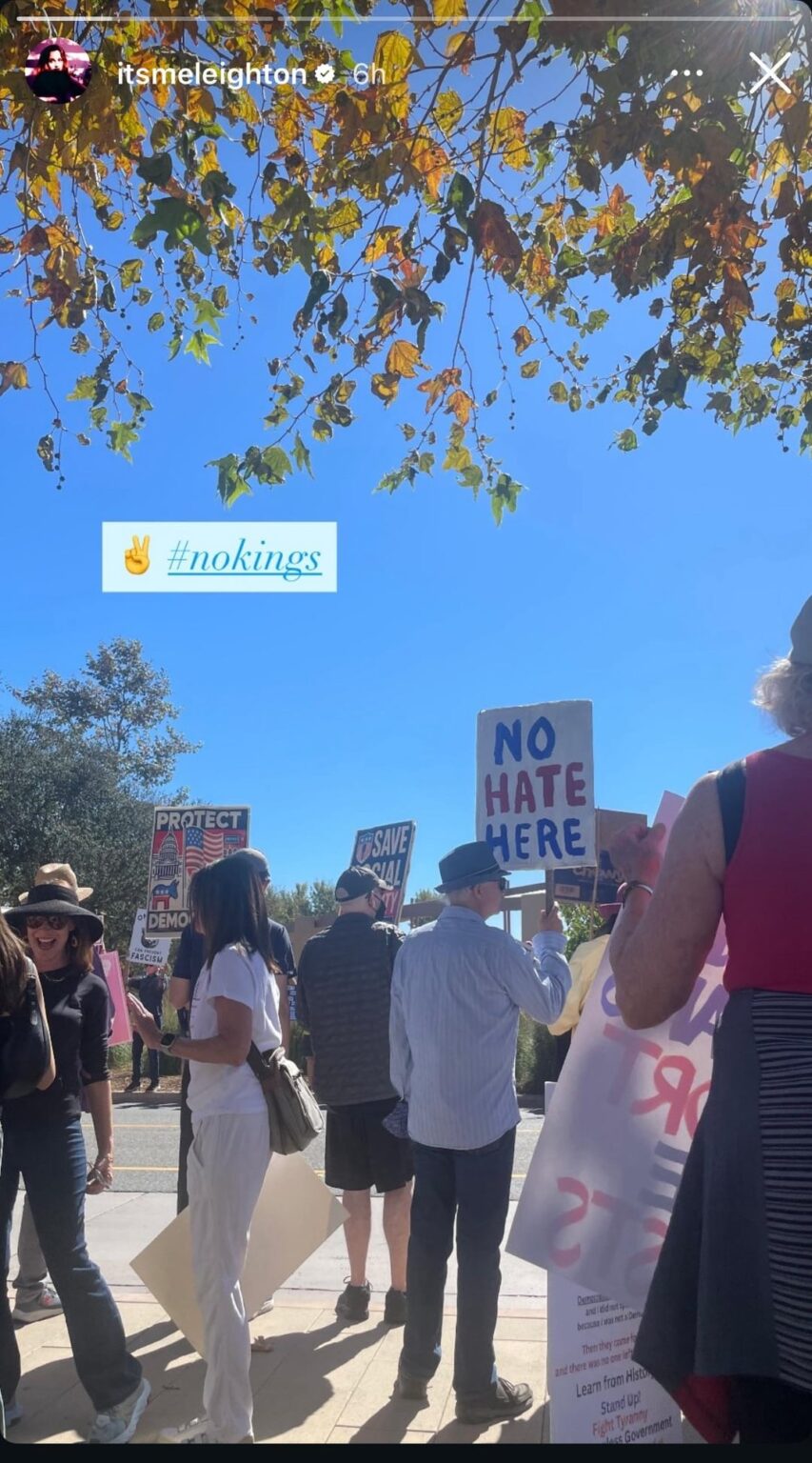 Leighton Meester at the No Kings protest yesterday