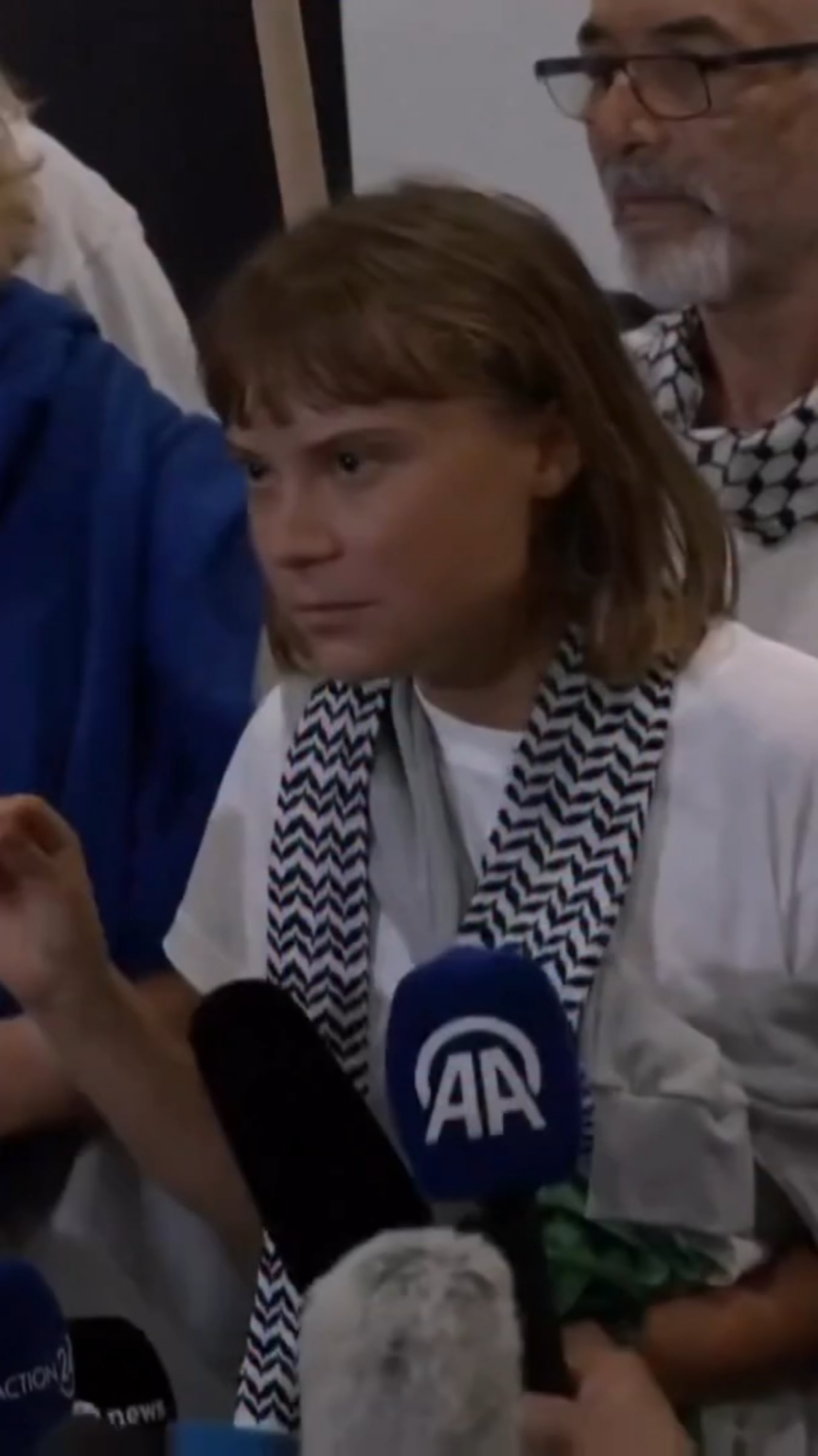 Greta Thunberg speaks to press after being released from illegal detainment in Israel: “I could talk for a very, very long time about our mistreatment and abuses in our imprisonment. Trust me, but that is not the story.” Greta Thunberg speaks to press after being released from illegal detainment in Israel: "I could talk for a very, very long time about our mistreatment and abuses in our imprisonment. Trust me, but that is not the story.”