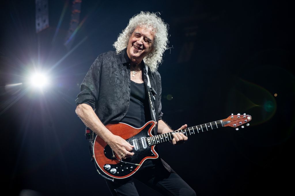 SAN FRANCISCO, CALIFORNIA - NOVEMBER 08: Brian May of Queen performs at Chase Center on November 08, 2023 in San Francisco, California. (Photo by Miikka Skaffari/Getty Images)