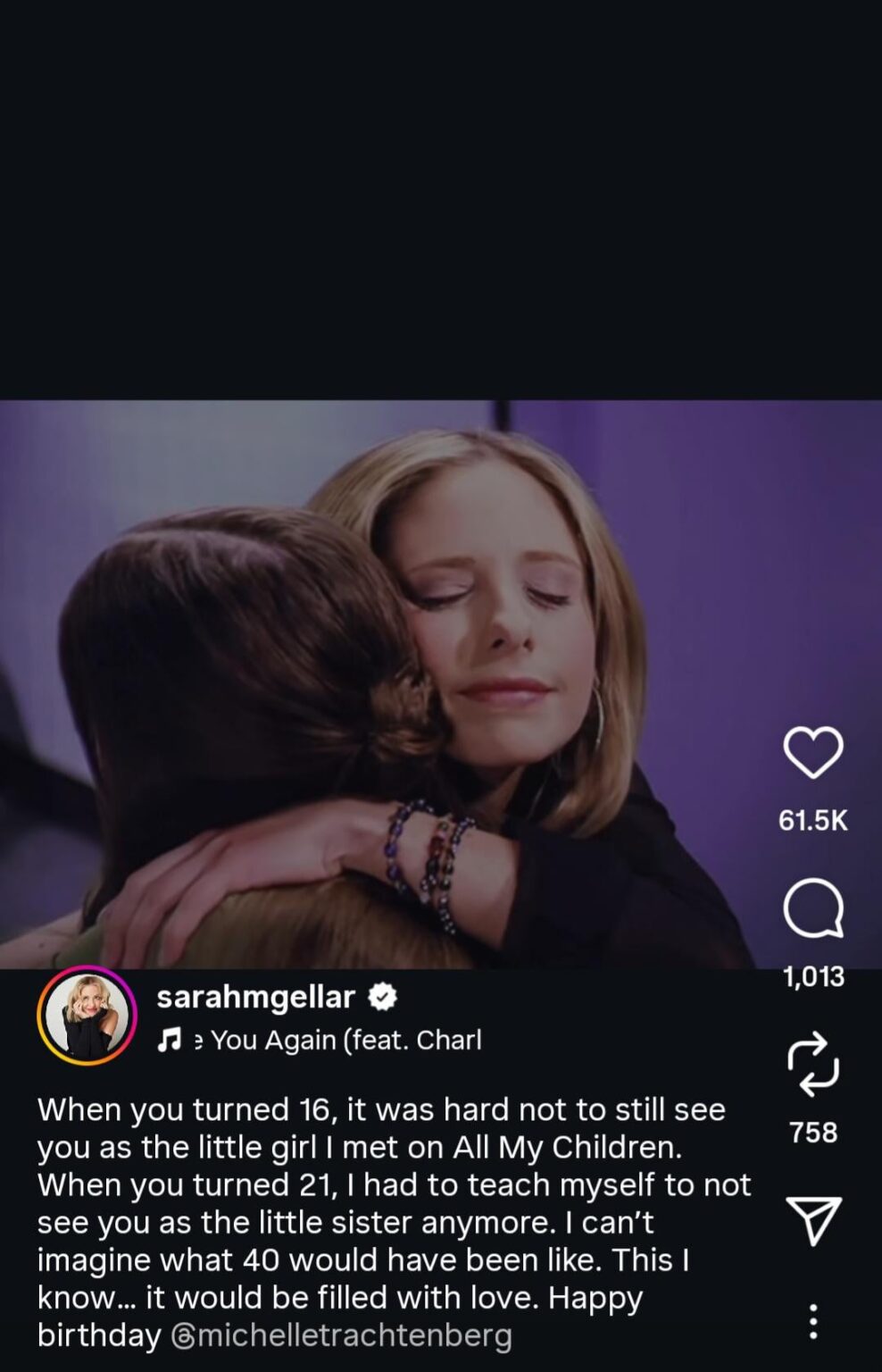 Sarah M Gellar birthday tribute to Michelle Trachtenberg