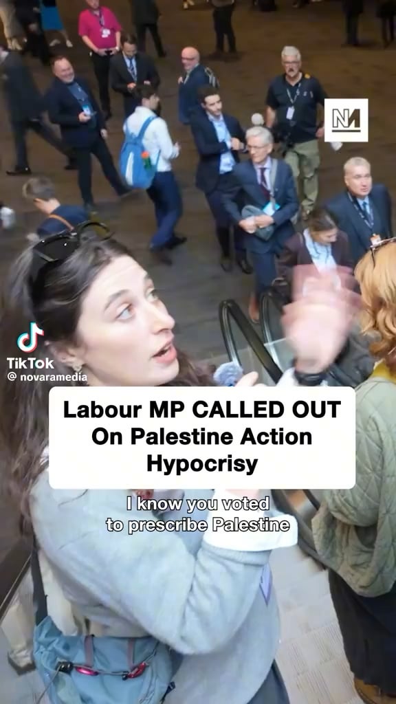 A reporter at Labour's annual party conference asks MP Jess Phillips about the hypocrisy of voting to proscribe Palestine Action as a terrorist group while also celebrating the legacy of the Suffragettes