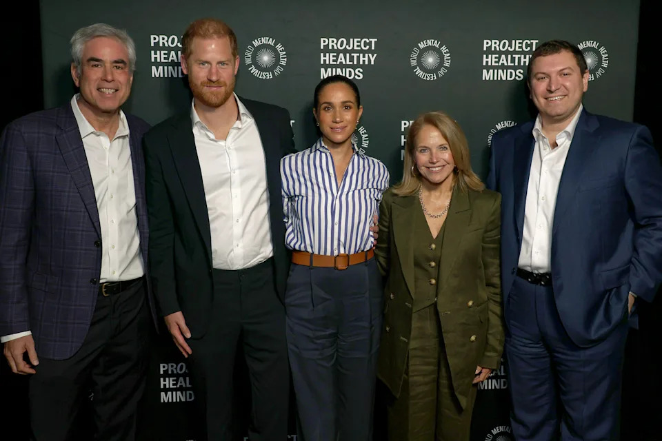 The couple posed for photos at the World Mental Health Day Festival at Spring Studios. Getty Images for Project Healthy Minds