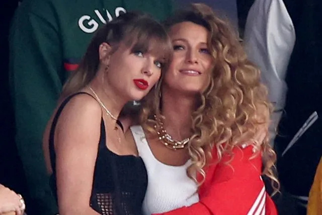 Steph Chambers/Getty Taylor Swift and Blake Lively at the Super Bowl in 2024