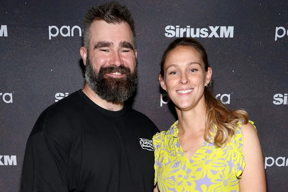 Mike Coppola/Getty  Jason and Kylie Kelce attend a pre-Super Bowl event in New Orleans in February 2025.