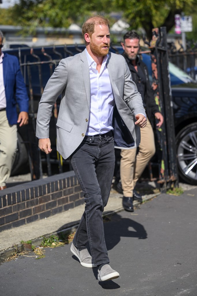 Prince Harry in grey blazer in the UK