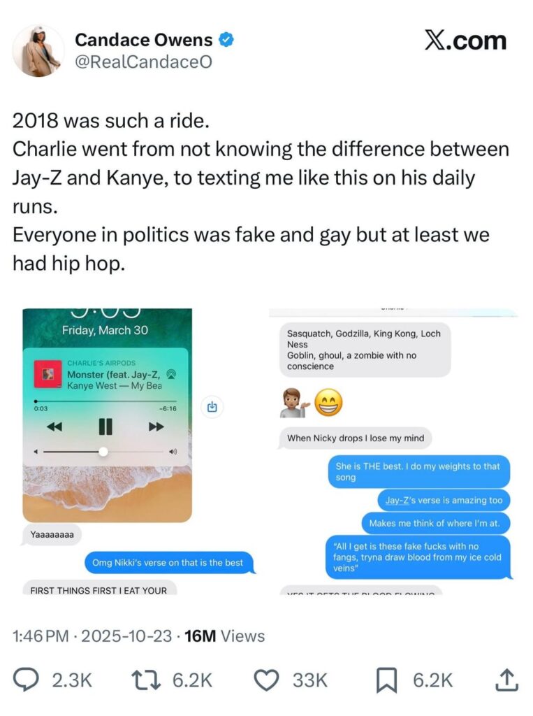 absolutely astonished to see that Candace Owens and Charlie Kirk were queening out over Nicki’s verse on “Monster”