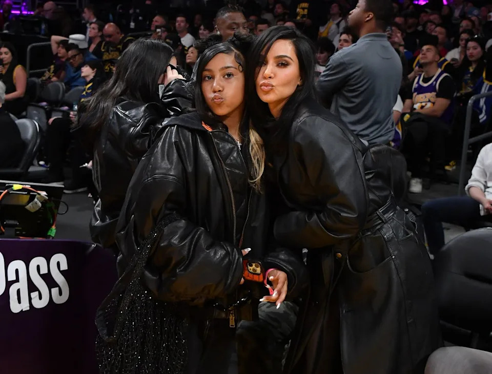 Getty Images Kim Kardashian and Nroth West at a 2024 Los Angeles Lakers game
