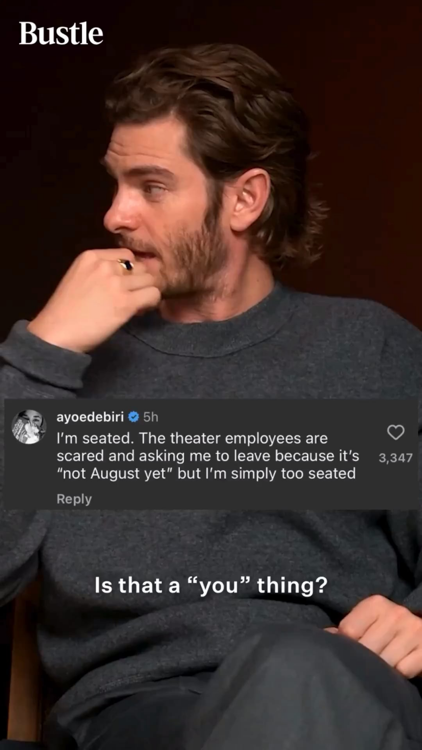 Ayo Edebiri and Andrew Garfield on her “I’m seated” meme