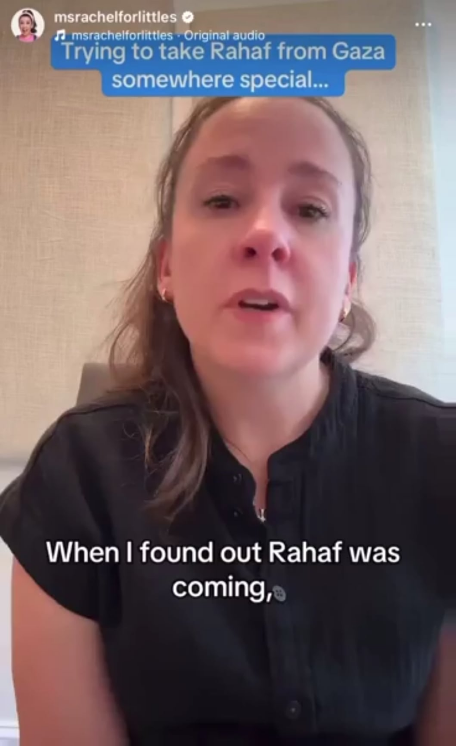 Ms Rachel explains how hard it was to find a space that would welcome 3-year-old Rahaf, because she’s Palestinian: “The person who owns the place was basically saying, because this little girl is like you, she’s not welcome here”
