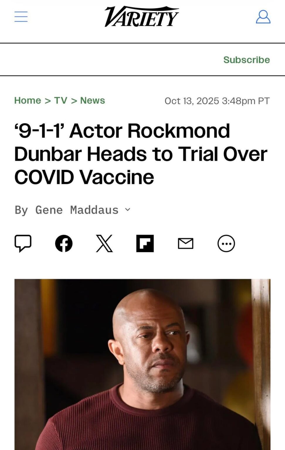 ‘9-1-1’ Actor Rockmond Dunbar Heads to Trial Over COVID Vaccine