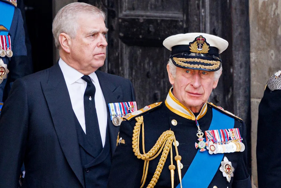 Patrick van Katwijk/Getty  Prince Andrew and King Charles at the funeral of their late mother Queen Elizabeth in Sept. 2022