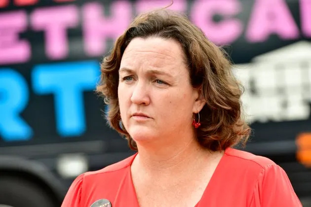 Then-Congresswoman Katie Porter speaks at the