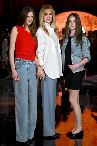 Dominique Charriau/Getty Sunday Rose Kidman Urban, Nicole Kidman and Faith Margaret Kidman-Urban in Paris on Oct. 6, 2025