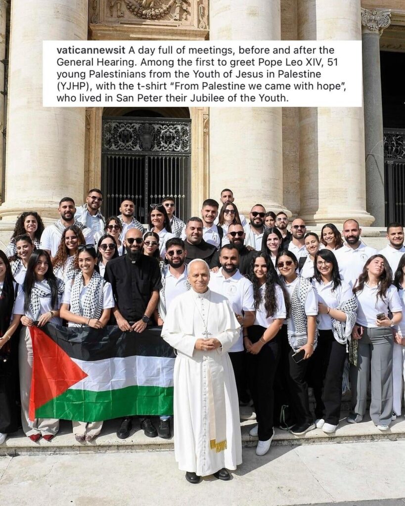 Pope Leo XIV met with Father Louis Salman & 51 Palestinians from the Youth of Jesus’ Homeland Palestine (YJHP) before the recent general audience at St. Peter’s Square in Rome. (October 1, 2025)
