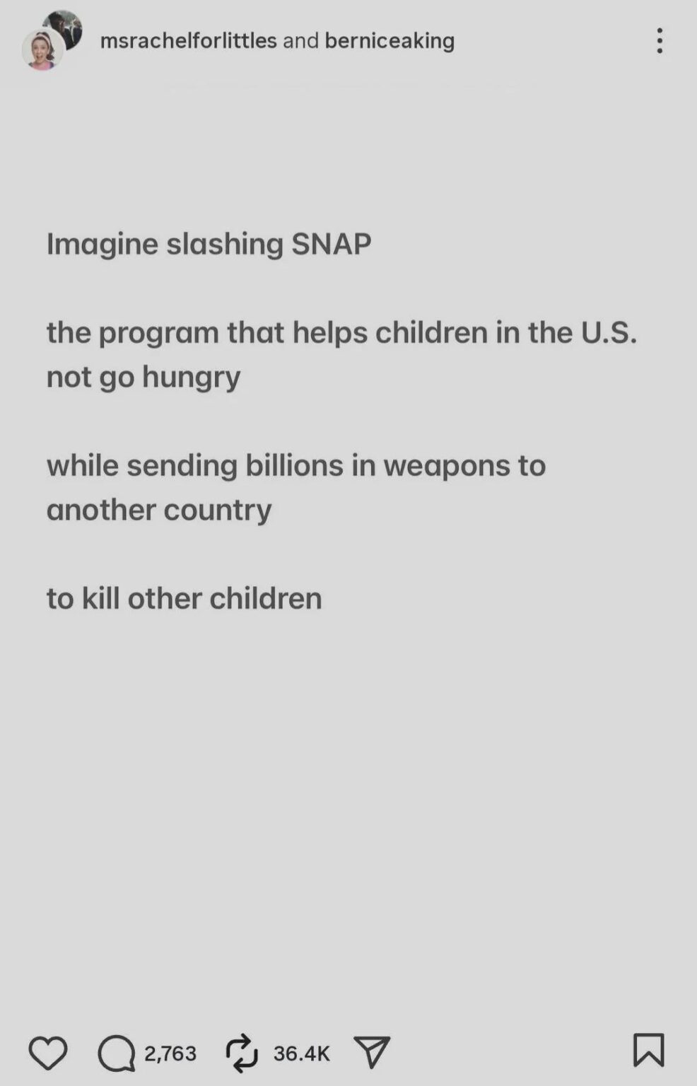 Ms. Rachel and Bearnice King: "Imagine slashing SNAP, the program that keeps U.S. children from going hungry, while sending billions in weapons to another country to kill other children."