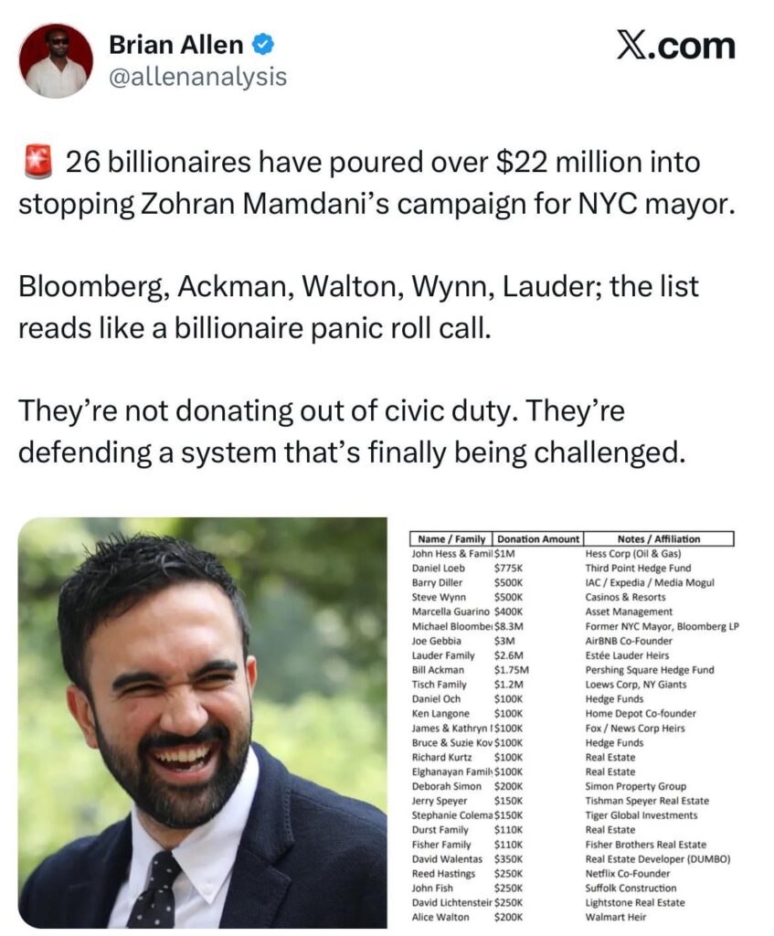 Here is a list of all the billionaires who are desperate to stop Zohran Mamdani