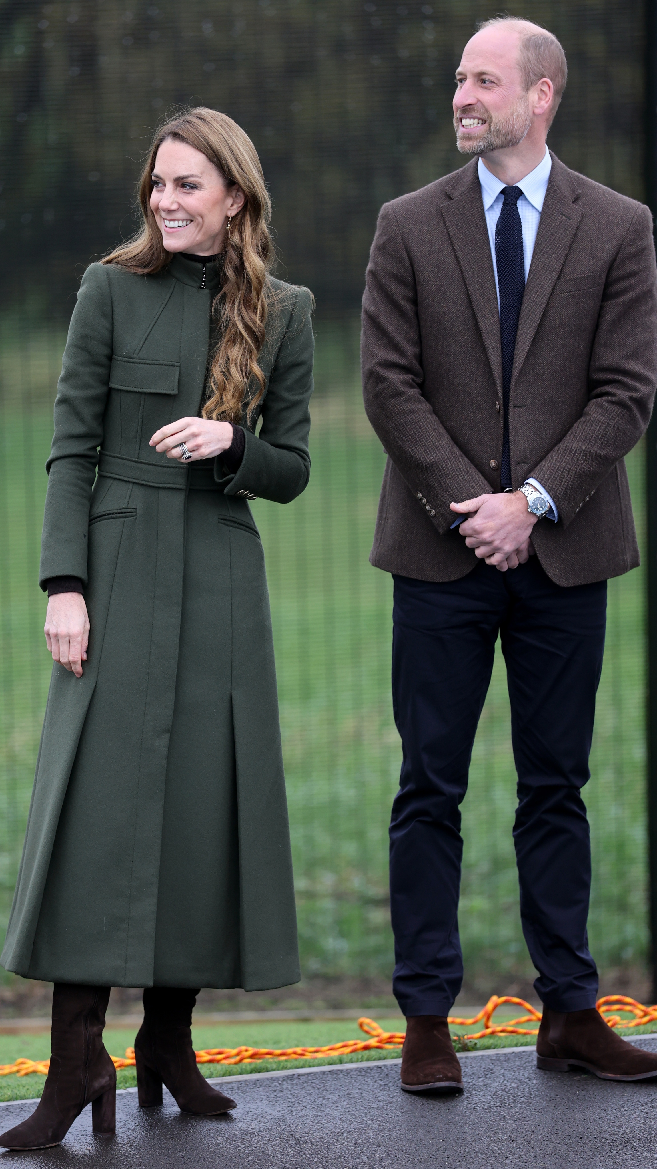 Catherine, Princess of Wales and Prince William, Prince of Wales observe a training scenario taking place at the Northern Ireland Fire &amp; Rescue Service&rsquo;s (NIFRS) new Learning and Development College on October 14, 2025