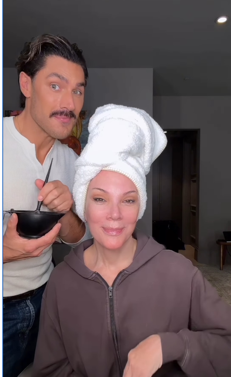 Kris Jenner with Chris Appleton before they dyed her hair color. 