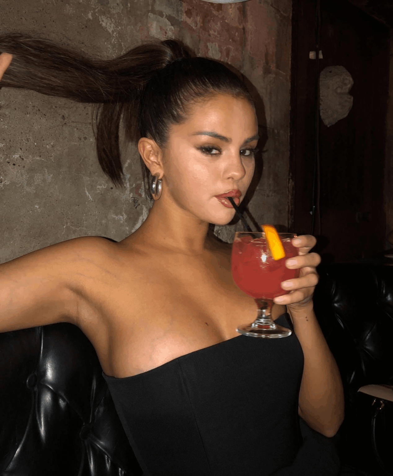Selena Gomez beauty in a black dress, IG February 2023