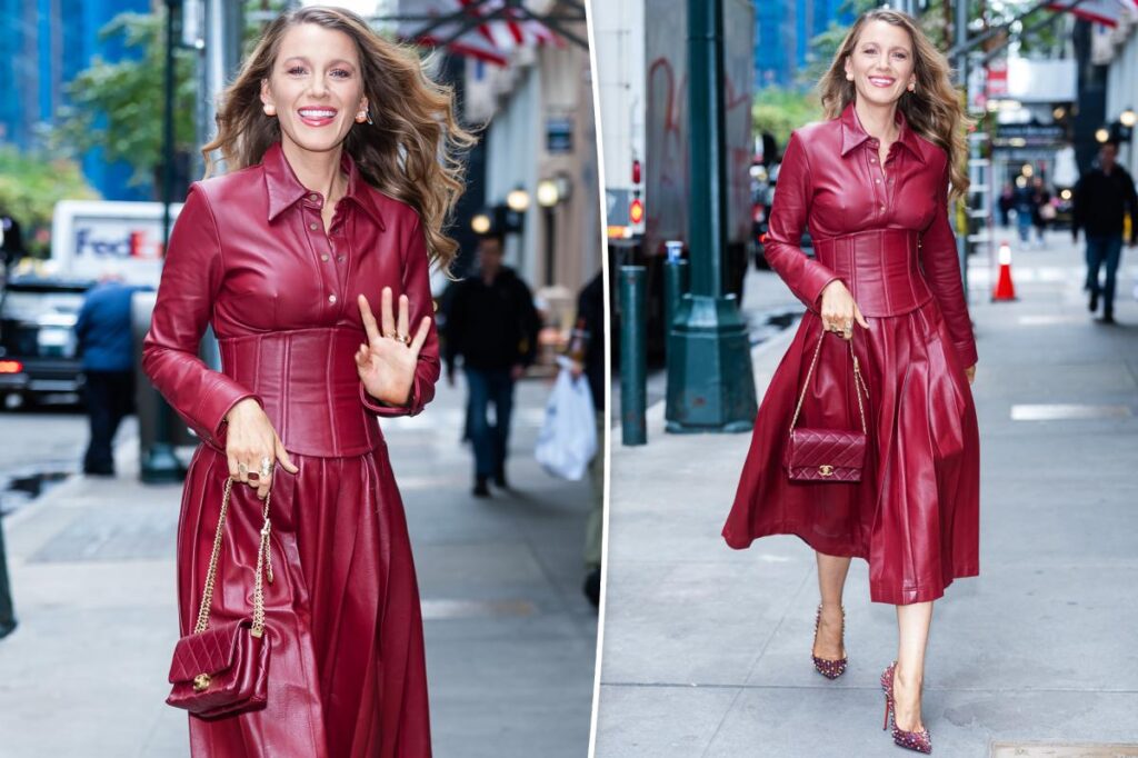 Blake Lively wears leather shirtdress and Chanel bag in NYC amid Justin Baldoni legal battle