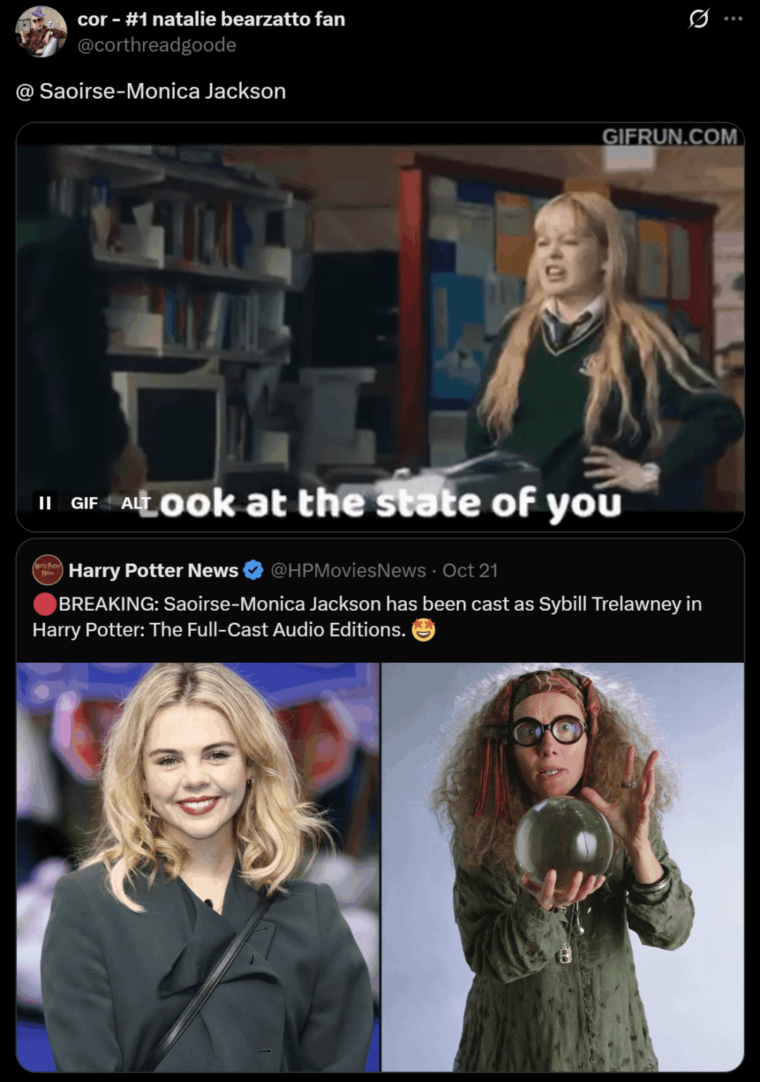 derry girl down: Saoirse-Monica Jackson has been cast as Sybill Trelawney in Harry Potter: The Full-Cast Audio Editions