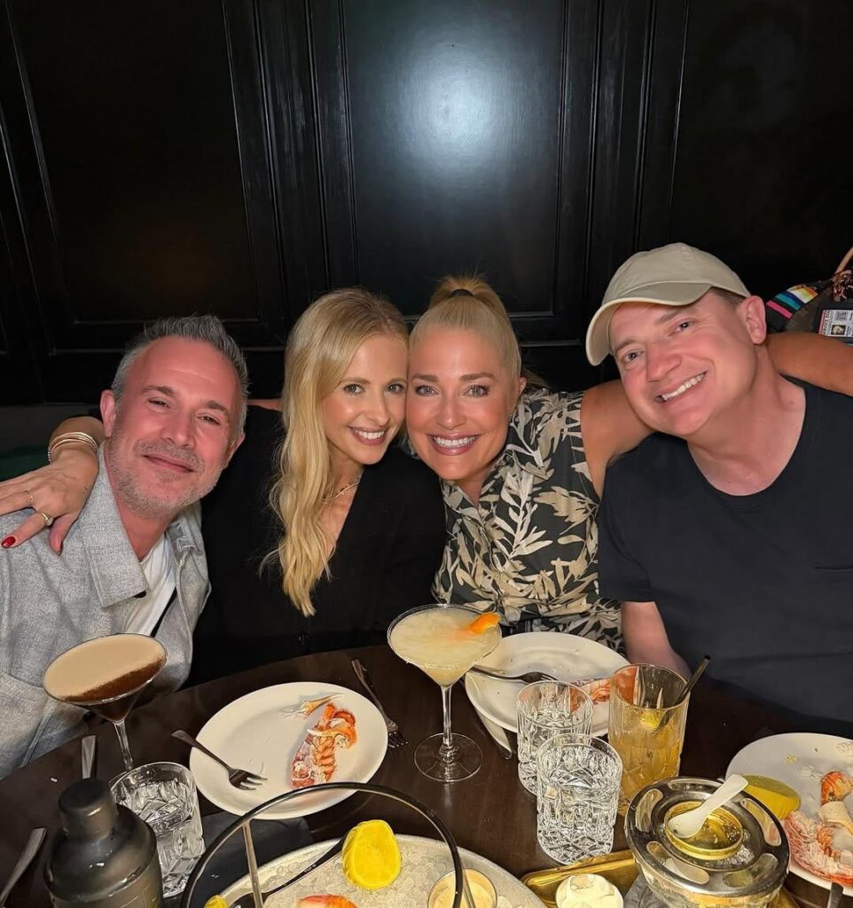 Brendan Fraser and girlfriend Jeanne Moore have a double date night with Sarah Michelle Gellar and Freddie Prinze Jr.