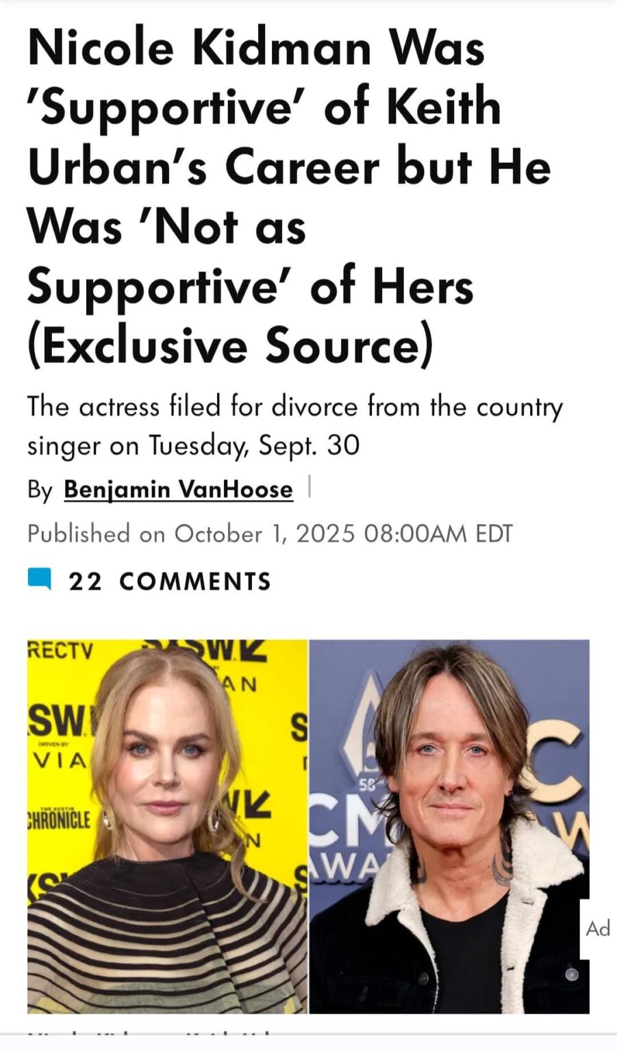 Nicole Kidman Was 'Supportive' of Keith Urban's Career but He Was 'Not as Supportive' of Hers (Exclusive Source)