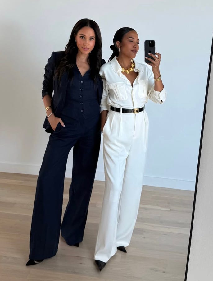 meghan markle and emma grede recording the aspire podcast