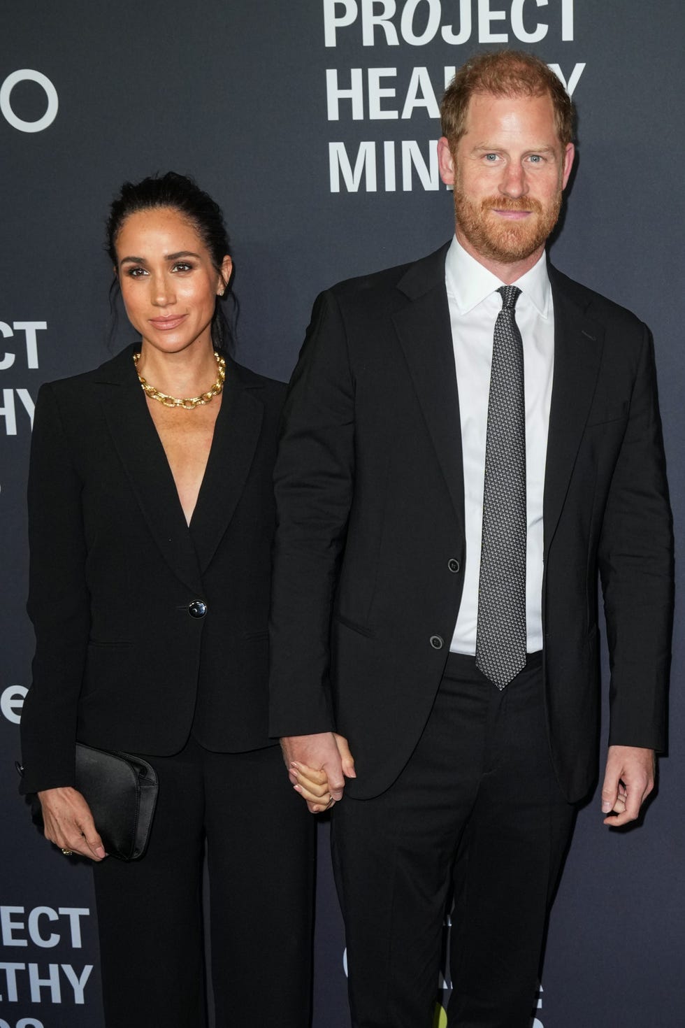 new york, new york october 09: meghan, duchess of sussex and prince harry, duke of sussex, attend the project healthy minds 3rd annual gala at spring studios on october 09, 2025 in new york city. (photo by john nacion/wireimage)