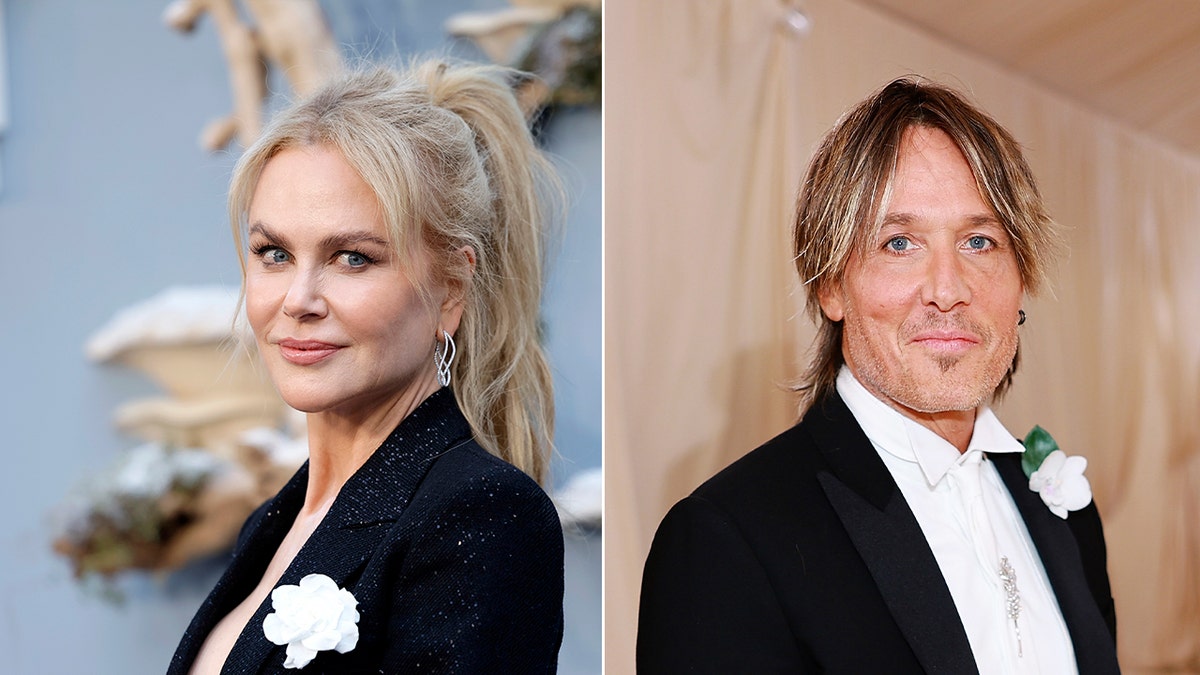 Nicole Kidman and Keith Urban wear black suits in split image