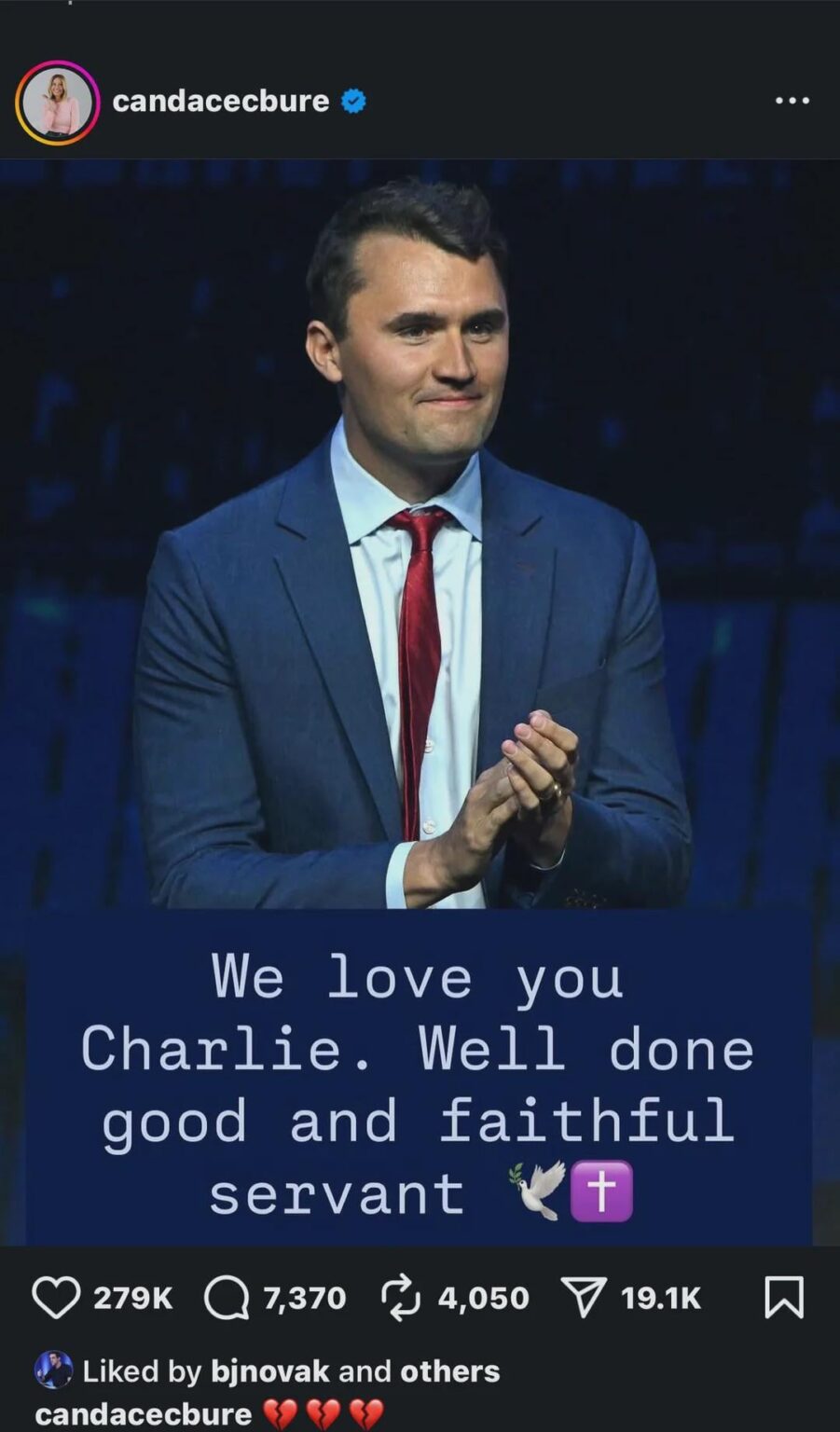 BJ Novak liked this post about Charlie Kirk.