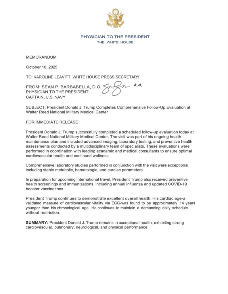 Trump’s physician announces he has received a flu shot and a COVID booster