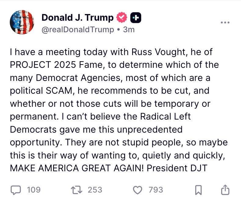 A year after claiming he didn't know who Russ Vought was, Trump now openly praises him and the "Project 2025" plan
