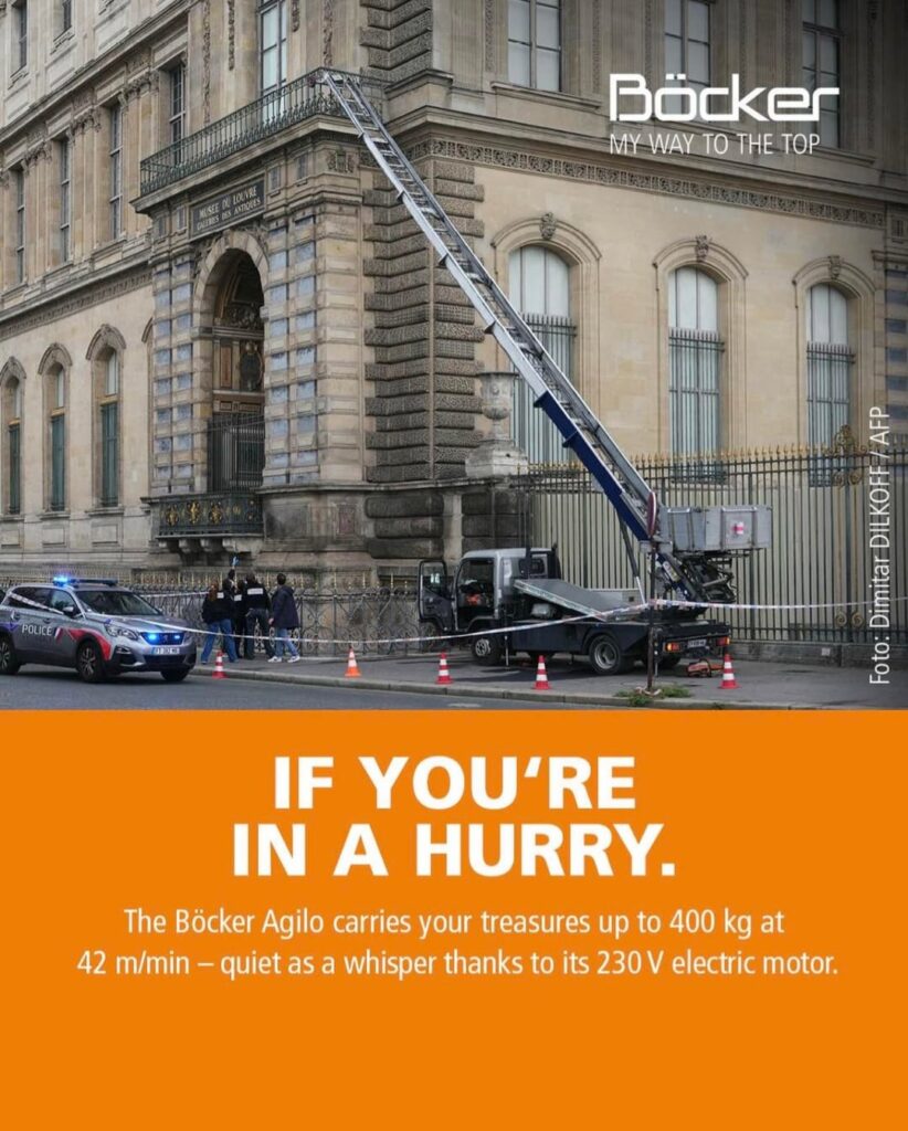Company who made lift used in Louvre heist shares new ad on social media