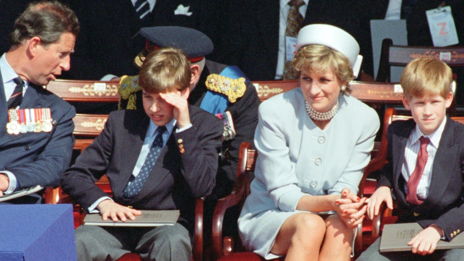 How Prince Harry and William Were Impacted by Parents’ Drama King Charles, Prince William, Princess Diana, and Prince Harry on the 50th anniversary of VE Day on May 7, 1995